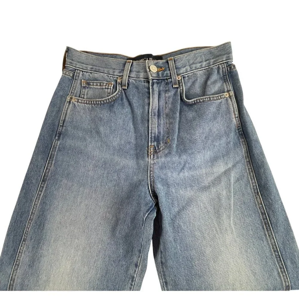 Veronica Beard Taylor Wide Leg Crop Jeans Womens 27 High Rise Blue Raw Hem - Picture 3 of 12